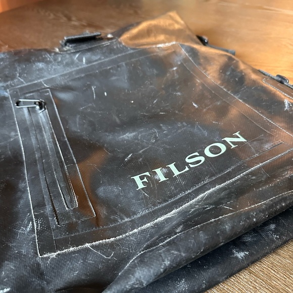 Filson Black Roll-Top Waterproof Backpack with Front Zip Pocket - Picture 5 of 8